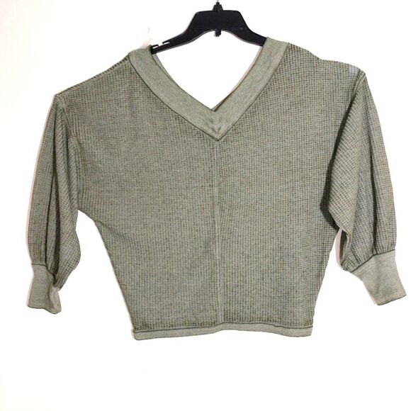 Seven7 Women's Oversized Drop-Shoulder Waffle Cotton  Top Heathered Grey-Olive - Picture 5 of 10